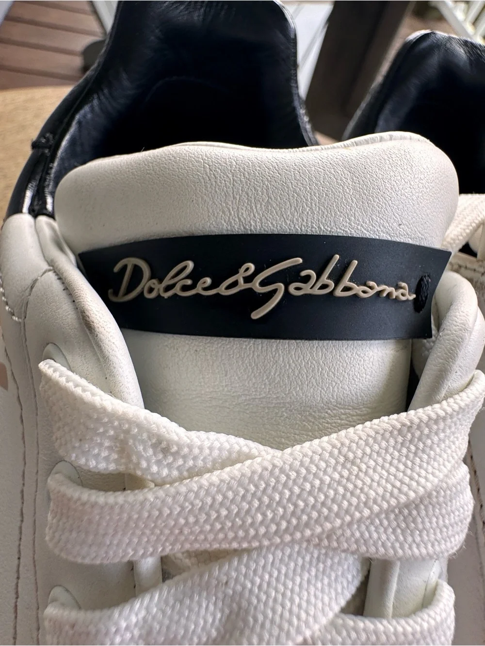 Dolce & Gabbana Portofino Leather Sneakers White Black Logo Size 38.5